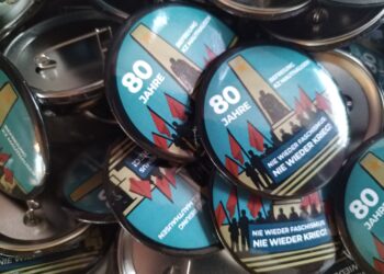 Button: 80 Jahre Befreiung KZ Mauthausen